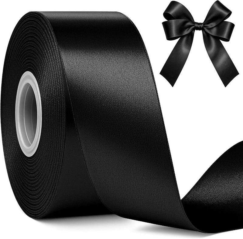 Fullive 1 1/2 Inch Black Ribbon, 30 Yards Black Ribbon for Gift Wrapping, Solid Polyester Satin Halloween Ribbons for Graduate Halloween Decorations DIY Hair Bows Floral Arrangements Wrapping Bouquet - Image 1
